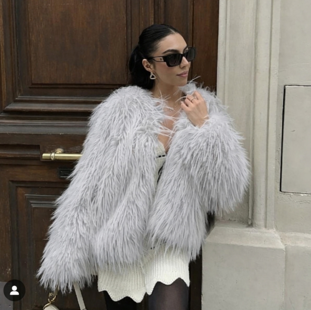ZARA FAUX FUR GREY COAT SIZE S
